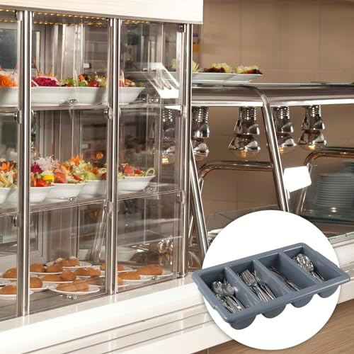 4 Pack Plastic Commercial Cutlery Bin, 4 Compartments