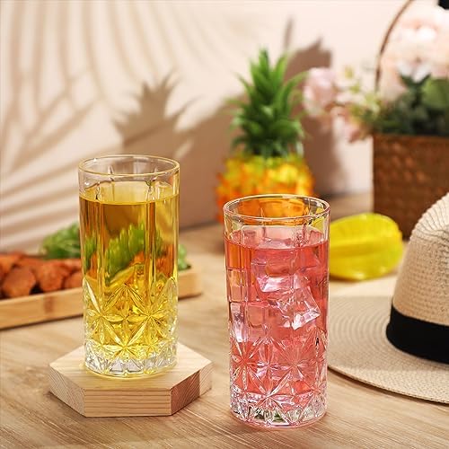Uiifan Set of 12 Tall Highball Crystal Glasses 12 oz, Stylish Style
