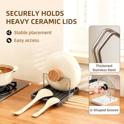 2 in 1 Pot Lid Holder & Spoon Rest for Kitchen Counter, Plastic