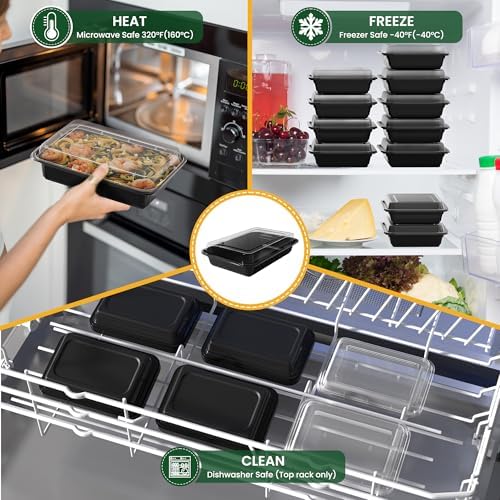 32oz Meal Prep Containers [50-Pack], Reusable Bento Box with Easy-Snap