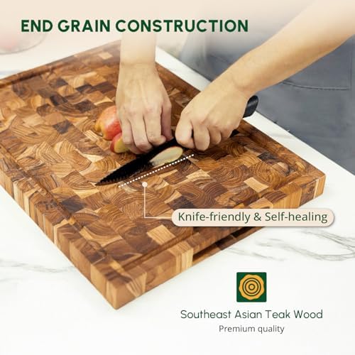 BEEFURNI Teak End Grain Cutting Board, 24 x 17 x 1.5 Inches