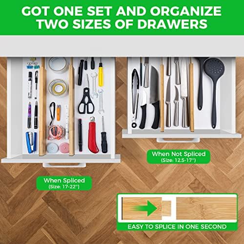 4 Pack Bamboo Drawer Dividers Organizer with Inserts 2.6'' High
