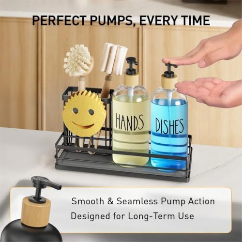 Moforoco Kitchen Dish Soap Dispenser Set, 16OZ Glass Bottle