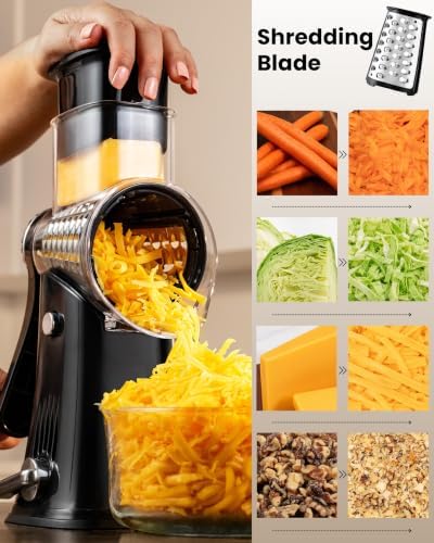Rotary Cheese Grater Hand Crank, 5 Blades, Black