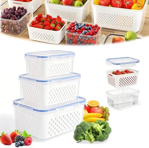 3PC 4 in 1 Food Storage Containers for Fridge with Lid,Produce Keeper
