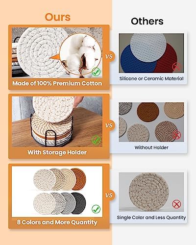 Effectyou 8 Pcs Drink Coasters with Holder, 8 Colors Absorbent