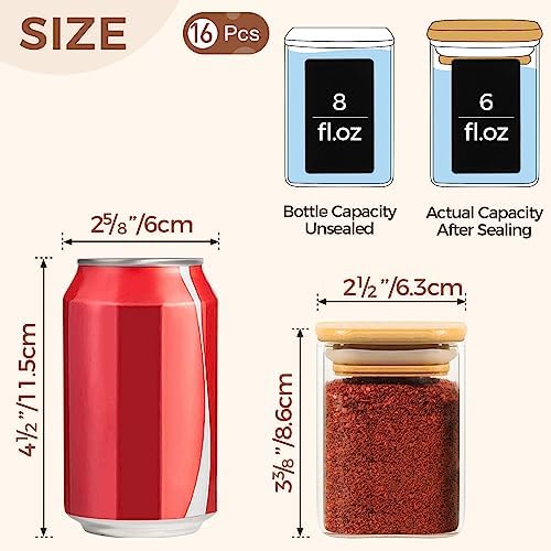 ComSaf 16Pcs Glass Spice Jars with Bamboo Lid 6oz - 20 oz Glass Food
