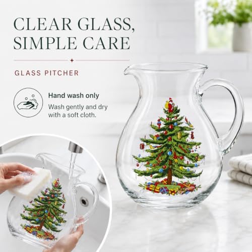 Spode Christmas Tree Glass Pitcher with Handle, 96 Oz - Beverage