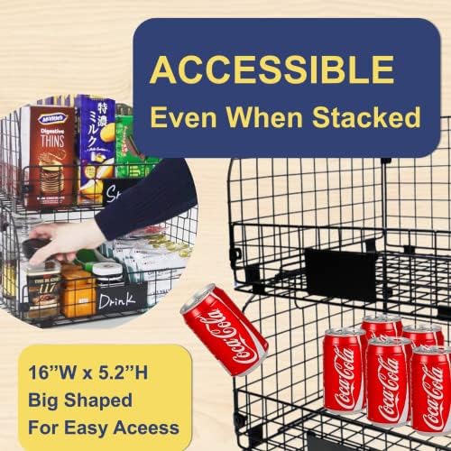 4 Pack XXL Stackable Wire Baskets, 16.3''x12''x8.2''