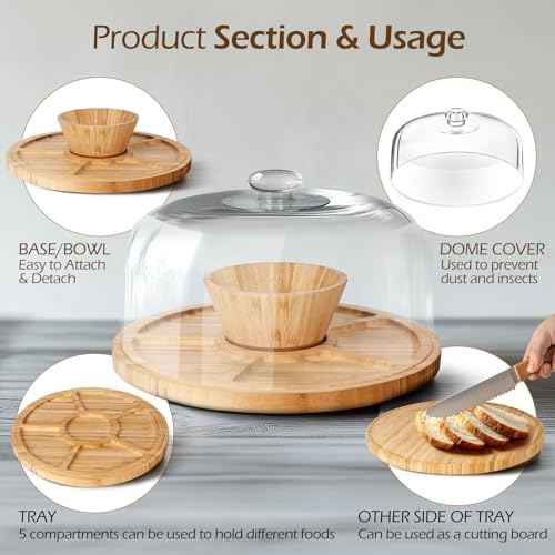 MASTERTOP 6 IN 1 Wooden Cake Stand with Lid