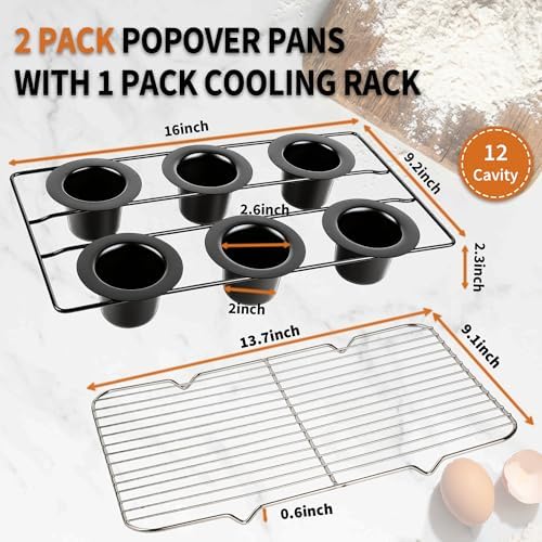 2 Pack Popover Pans with Cooling Rack, Nonstick Yorkshire Pudding Tin