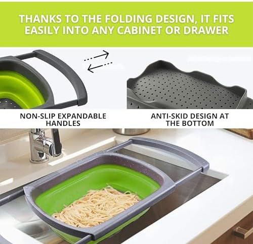 3PCS Green Foldable Kitchen Strainer Set – Silicone Colander
