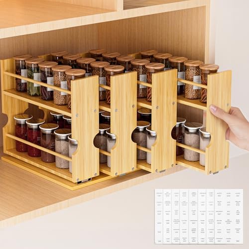 Jolitac Bamboo Pull Out Spice Rack for Cabinet, Slide Out Drawers