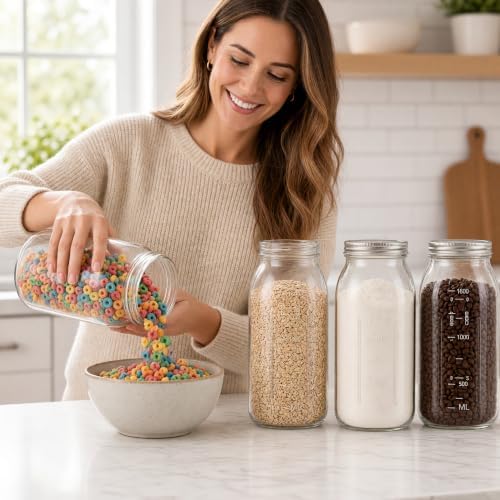 novelinks 64 oz Large Plastic Mason Jars with Airtight Lids Wide Mouth