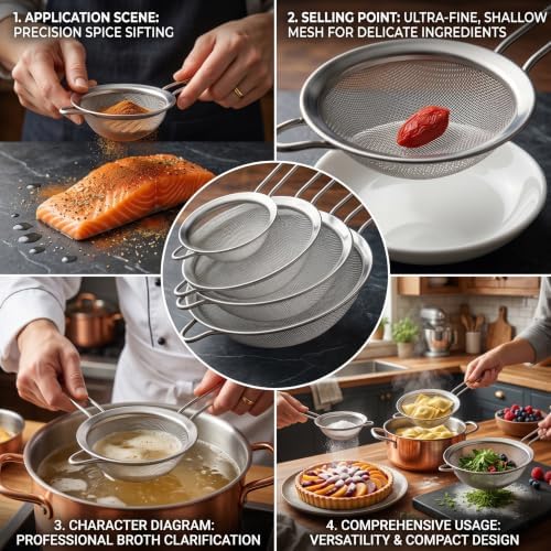 Fine Mesh Strainer Set 3-Piece,Stainless Steel Sifters