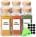 ComSaf Glass Spice Jars with Labels 8 oz 6 Pack Bamboo Lids