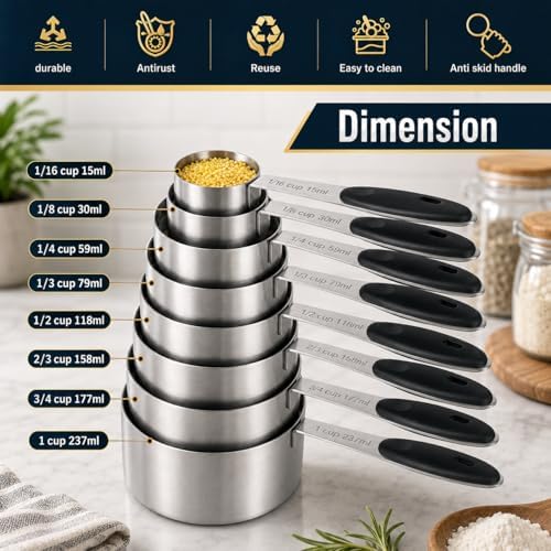 16 Pieces Measuring Cups and Magnetic Measuring Spoons Set Stainless