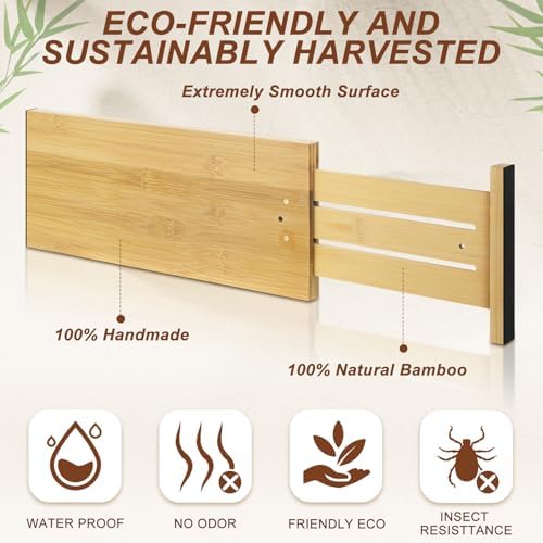 DoubleFill 4 Pcs 6 Inch High Drawer Dividers 15"-22" Adjustable, Wood