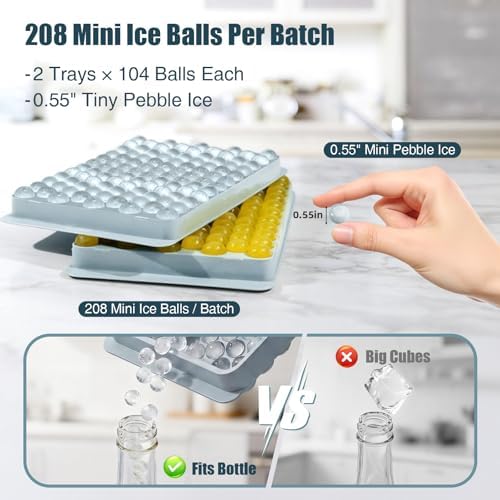 WIBIMEN Mini Ice Cube Trays for Freezer with Lid, 0.55" Pebble Ice