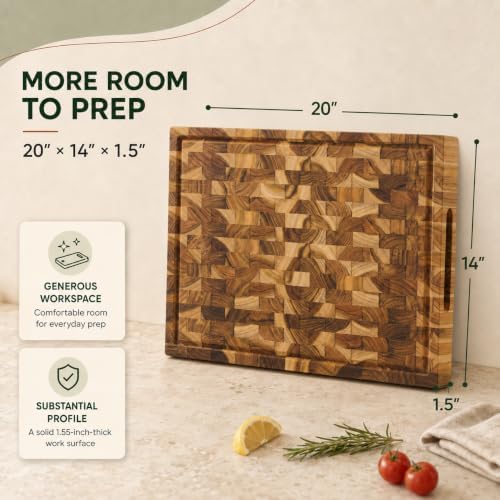 Teak End Grain Cutting Board, 20" x 14" x 1.5"
