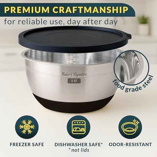 Stainless Steel Mixing Bowls with Lids Set of 5, 3 Graters, Black