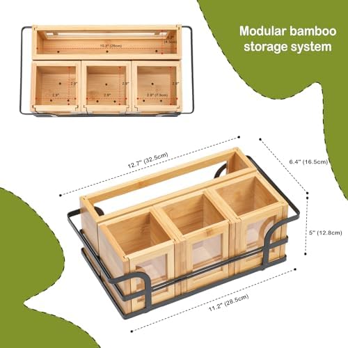 Bamboo Silverware Caddy with Paper Plate Holder