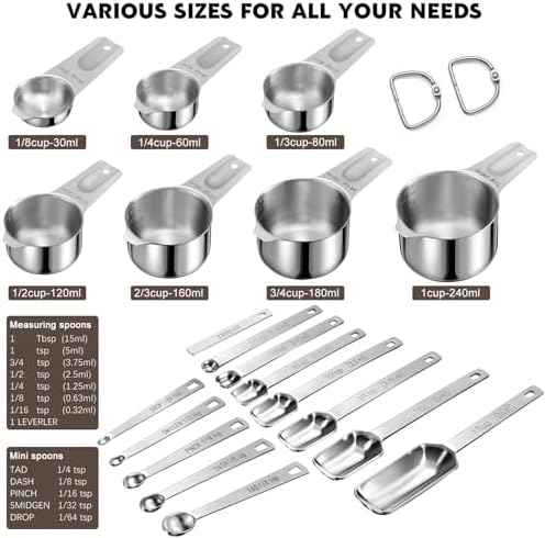 20PCS Measuring Cups and Spoons Set,Stainless Steel,with Leveler
