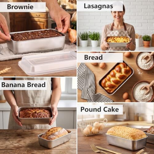 LIANYU 9 x 5 Inch Loaf Pan with Lid, Stainless Steel Bread Pan, Set of