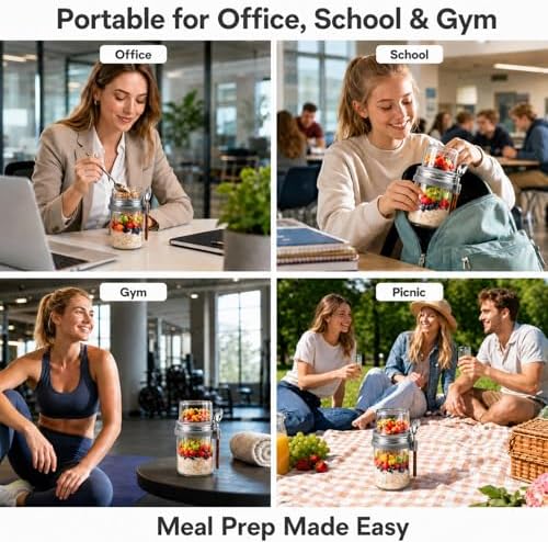 4 Pack 16Oz Glass Overnight Oats Containers with Lids