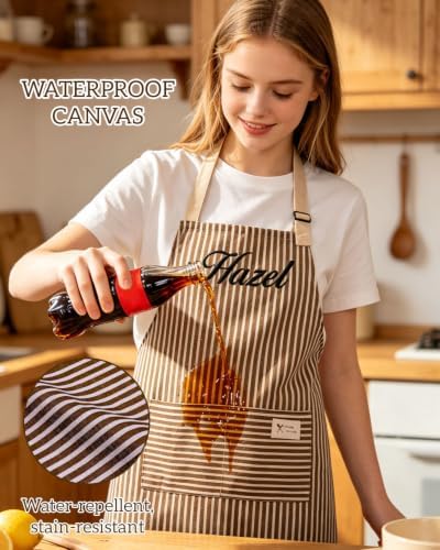Custom Embroidered Striped Kitchen Apron with Adjustable Strap & 2