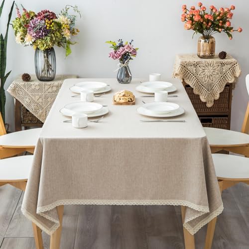 GLORY SEASON Textured Tablecloth Linen-Look Rustic Burlap Style