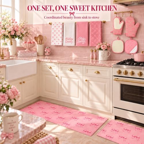 10 Pcs Pink Bow Kitchen Decor and Accessories Set, Coquette Kitchen