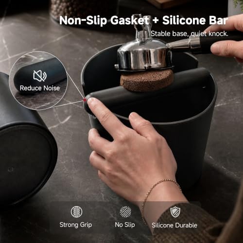 HiBREW Coffee Knock Box, 4.8 Inch Espresso Grounds Bin, Removable Bar