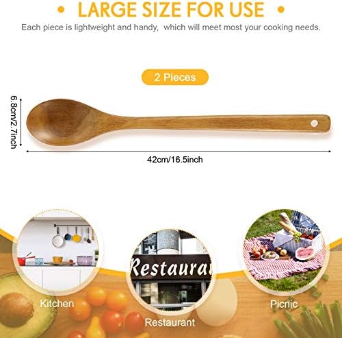 2 Pieces 16.5 Inch Wooden Mixing Spoon with Long Handle Non Stick