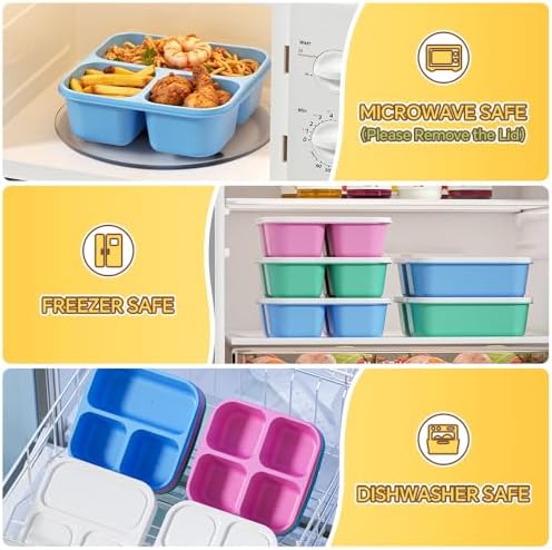 Canfanni 6 Pcs Snack Box Container Set, Reusable 3&4 Compartment Meal