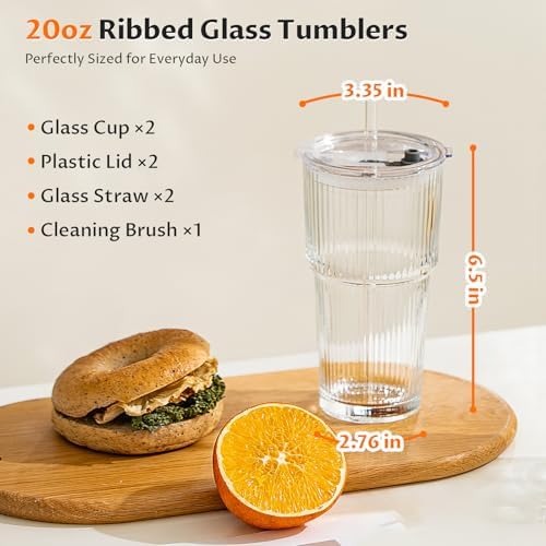20oz Iced Coffee Cups with Lids, Glass Coffee Cups with Lids and