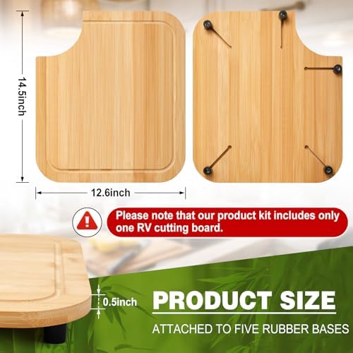 Ziliny 1 Pc RV Sink Cover Cutting Board, 14.5 x 12.5 in, Bamboo