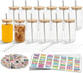 16oz Plastic Cups with Lids and Straws & DIY Sticker Reusable, 12 Pack