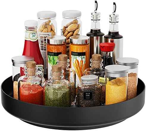 Ovicar Lazy Susan Turntable Organizer - 13 inch Rotating Spice Rack Metal Lazy Susan for Cabinet Pantry Kitchen Countertop Bathroom Refrigerator Table Storage, Black