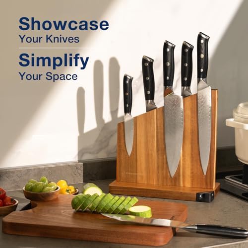 Gourmetop Light Acacia Magnetic Knife Block with Sharpener