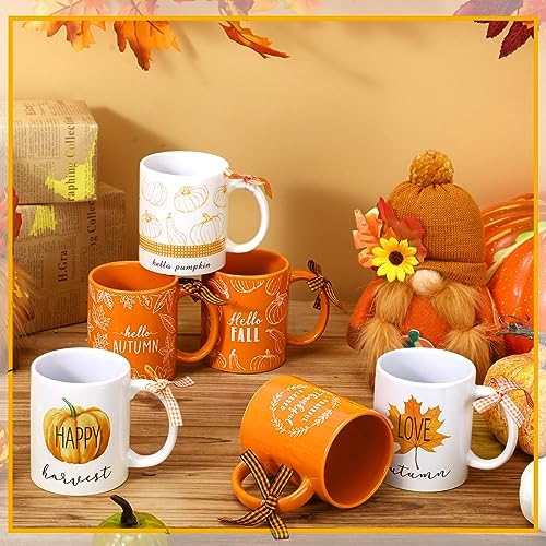 Lallisa 6 Pcs 11 oz Fall Thanksgiving Ceramic Coffee Mugs Set