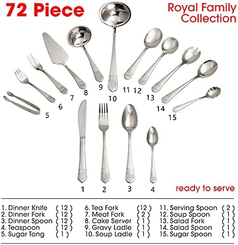 Royal Family Collection 72 Piece Fine Flatware Silverware Set with