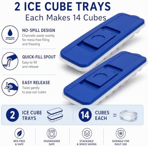 2-Pack No-Spill Ice Cube Trays with Lids – BPA-Free, Easy Release &