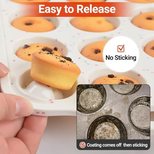 CAKETIME Mini Muffin Pan, Metal Reinforced Frame Mini Cupcake Pans 24