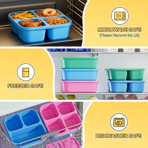 Canfanni 6 Pcs Snack Box Container Set, Reusable 3&4 Compartment Meal