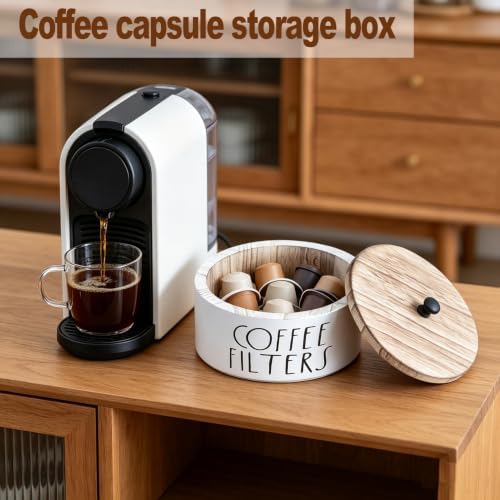 Wooden Coffee Filter Holder with Lid, Multipurpose Coffee Filter