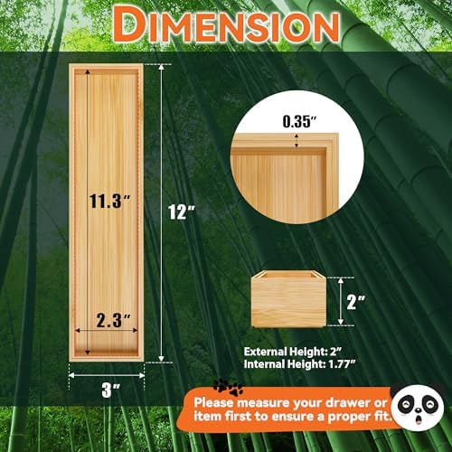 Lixple Bamboo Kitchen Drawer Organizer, 2 Pack, 12" x 3" x 2"
