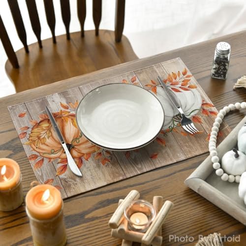Artoid Mode Dot Pumpkins Leaves Fall Placemats Set of 4-12 x 18 Inch