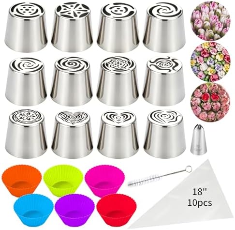 12Pcs Extra Large Russian Piping Tips Set, 304 Stainless Steel Icing