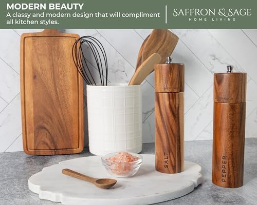 Saffron & Sage Acacia Wood Salt and Pepper Grinder Set, 2 Pack